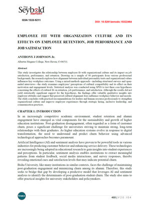Front cover for the 'Employee Fit With Organization Culture And Its Effects On Employee Retention, Job Performance And Job Satisfaction' article by Dr. Anthony Johnson